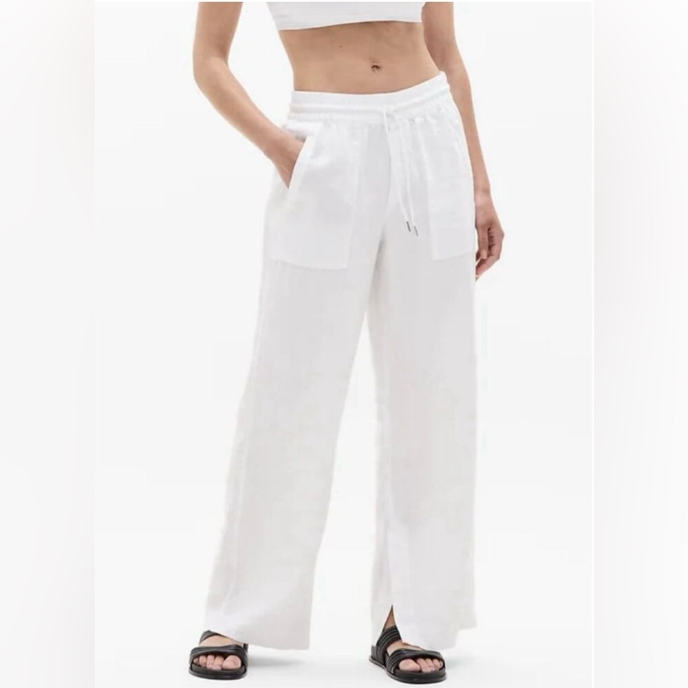 NWOT Athleta Retreat Off White Wide-Leg Linen Pants - Picture 3 of 9